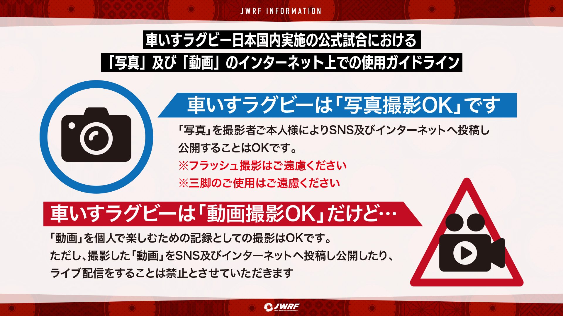 車いすラグビー日本国内実施の公式試合における「写真」及び「動画」のインターネット上での使用ガイドライン(更新)